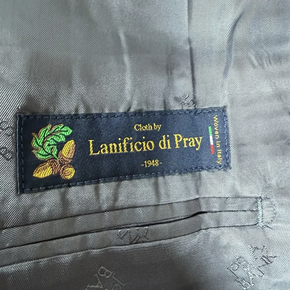 Jos A Bank Blazer Men's 46L Gray Plaid Wool Two Button Lanifico Di‎ Pray
